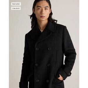 Quince Italian Wool Double-Breasted Officer Topcoat Size M Black NWT